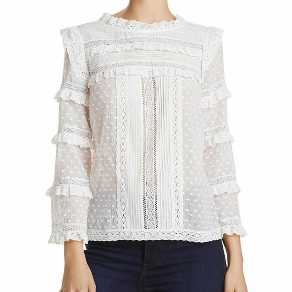 Rebecca Taylor Long Sleeve Moon Dot Embroidered Blouse